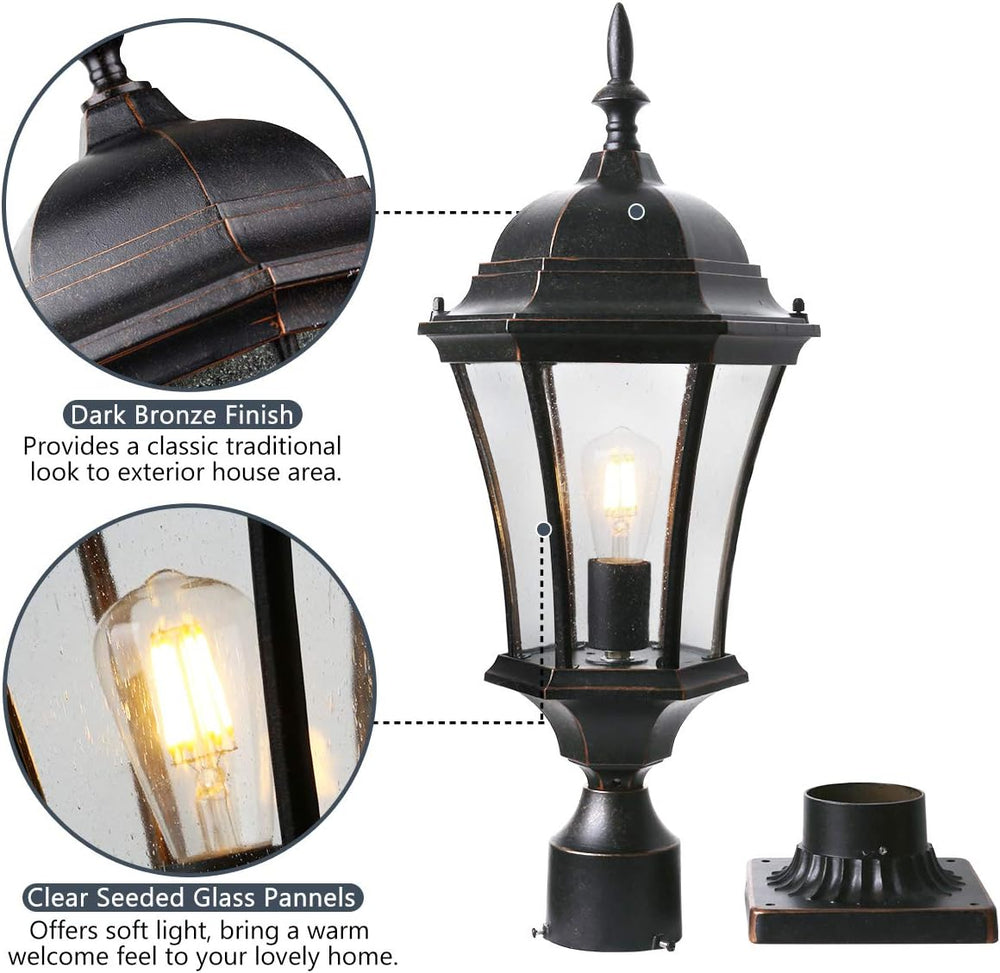 Cast Aluminum 24" Large Outdoor Post Light with 3" Pier Mount, Bron...