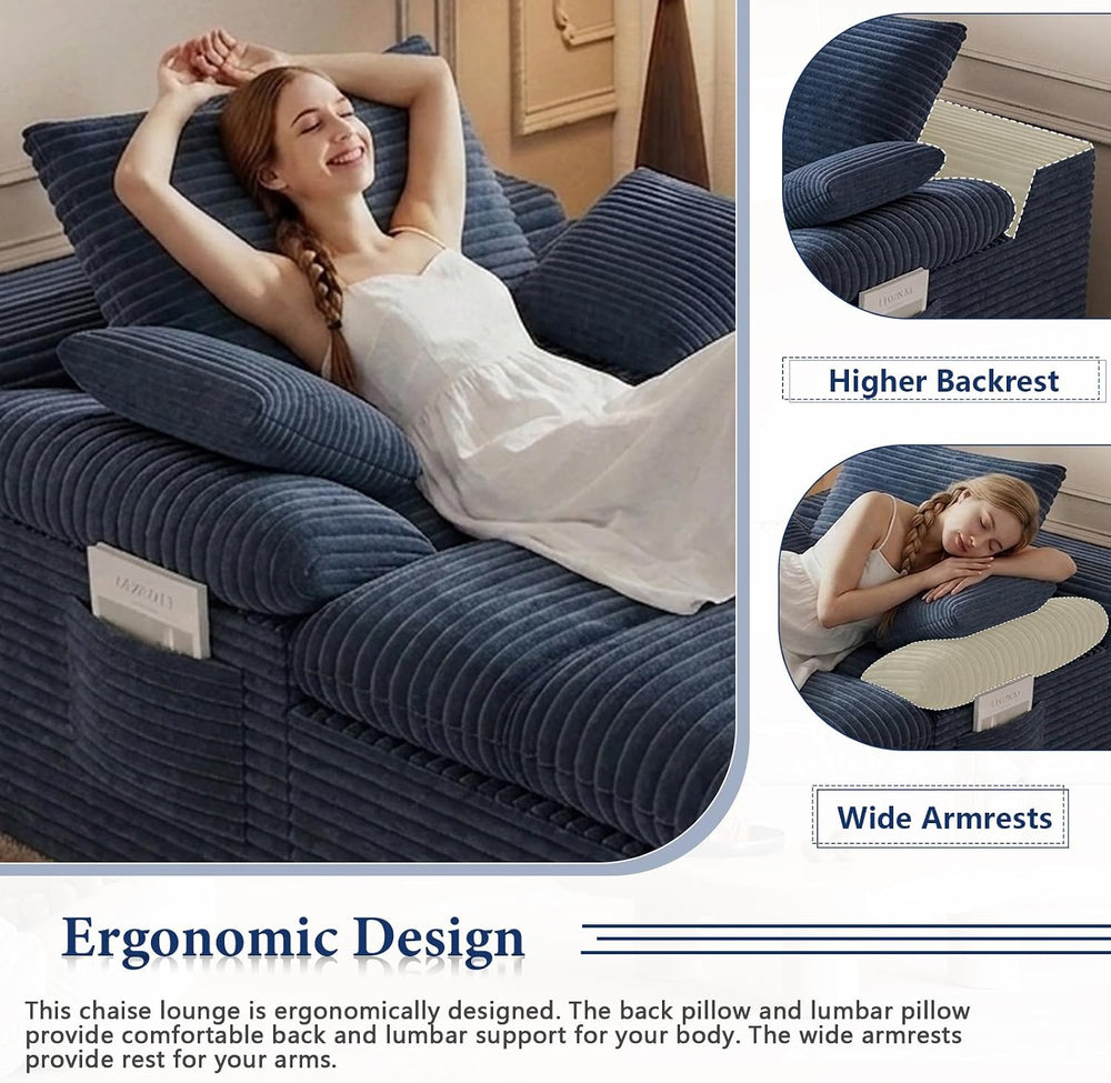 65" Chaise Lounge Chair Indoor, Oversized Boneless Chaise Lounge | No As...