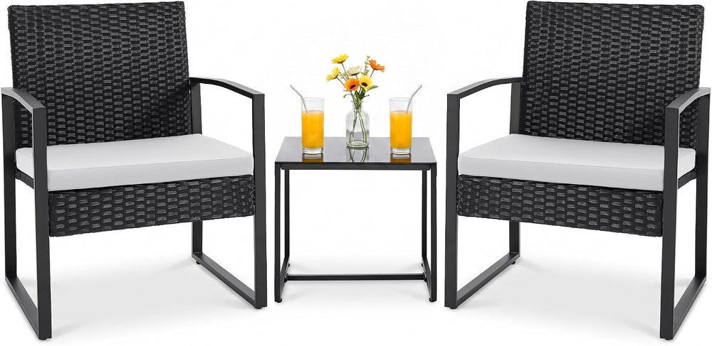 Flamaker 3 Pieces Patio Furniture Set Outdoor Wicker Bistro Chair (White)