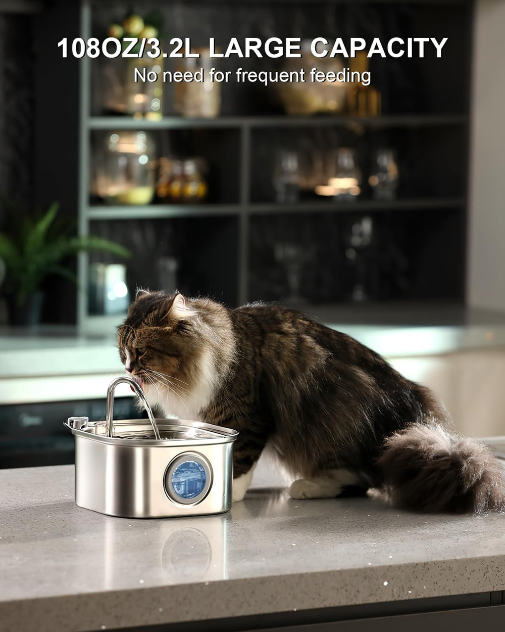 Cat Water Fountain Stainless Steel: 108oz/3.2L Automatic Pet Water Fountain -...