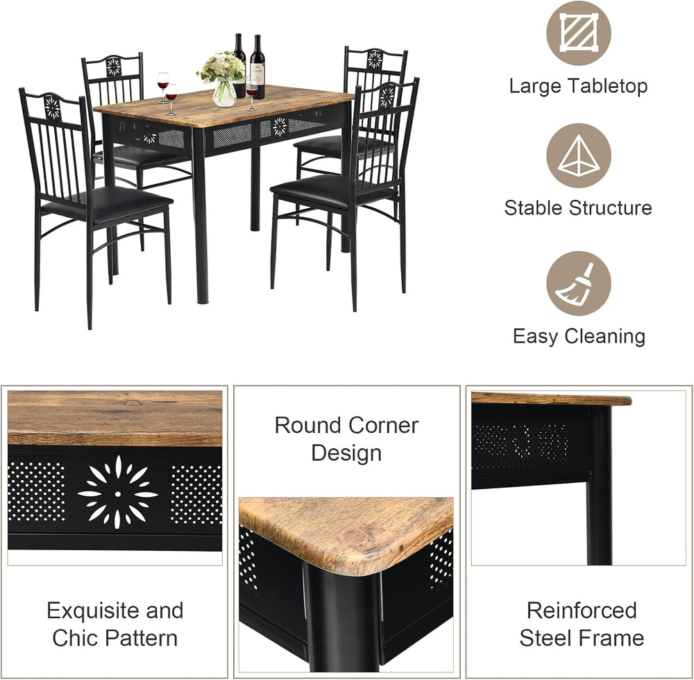 COSTWAY 5 Pieces Dining Table Set, Modern Kitchen Table Set for 4 Person, 42”...