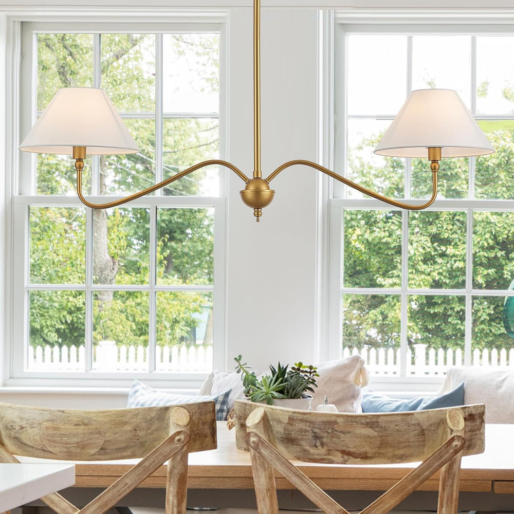 Modern Gold Linear Chandelier for Kitchen Island, 2-Light Linear Light Fixtur...