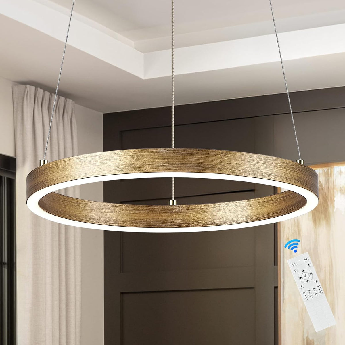 12in led ring chandelier brass gold modern dimmable, main product view