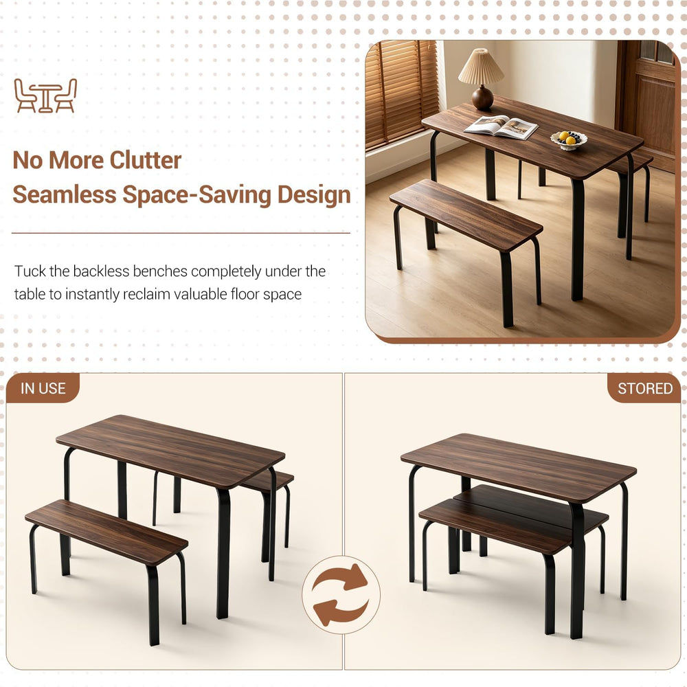 47" Dining Table Set for 4, Small Rectangle Kitchen Table Set with 2 Bench