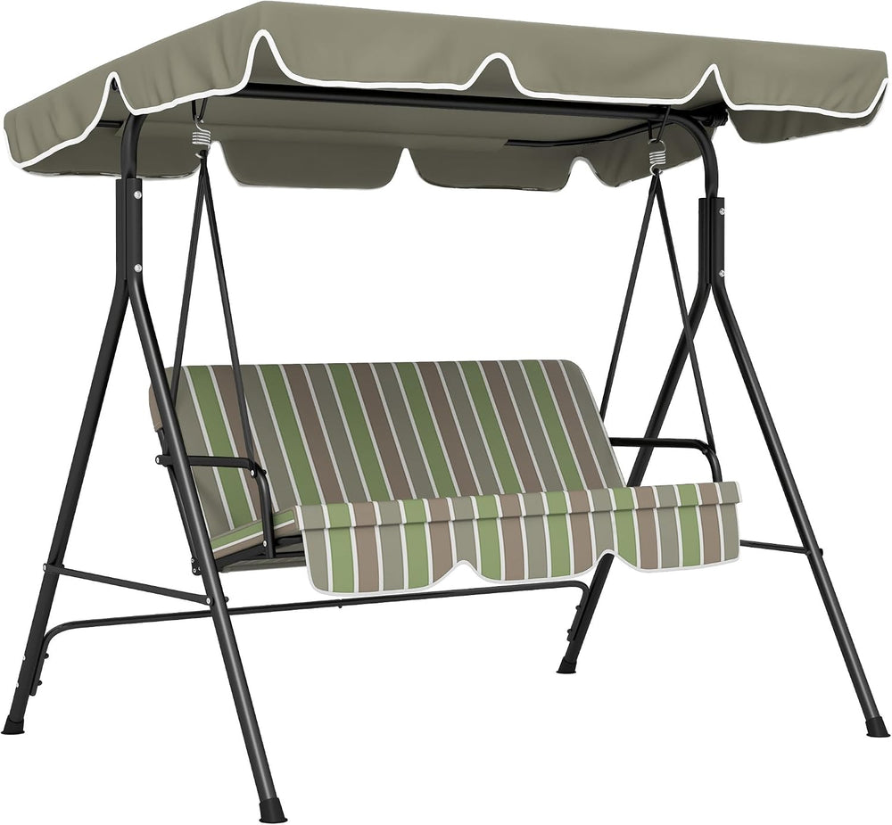 Outsunny 3-Person Porch Swing w/Stand Adjustable Tilt Canopy, Beige/Green