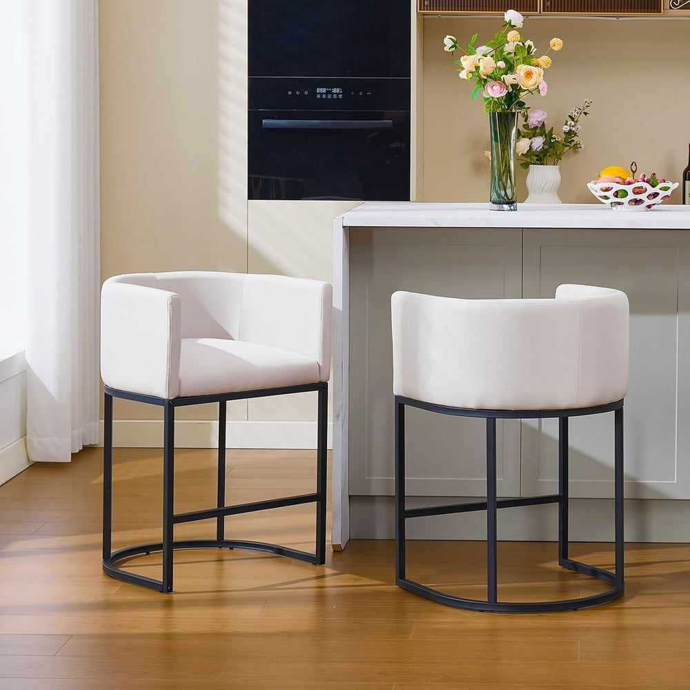 Bar Stools Set of 2, Modern Barstools with Back, Barrel Bar Chairs with Metal...