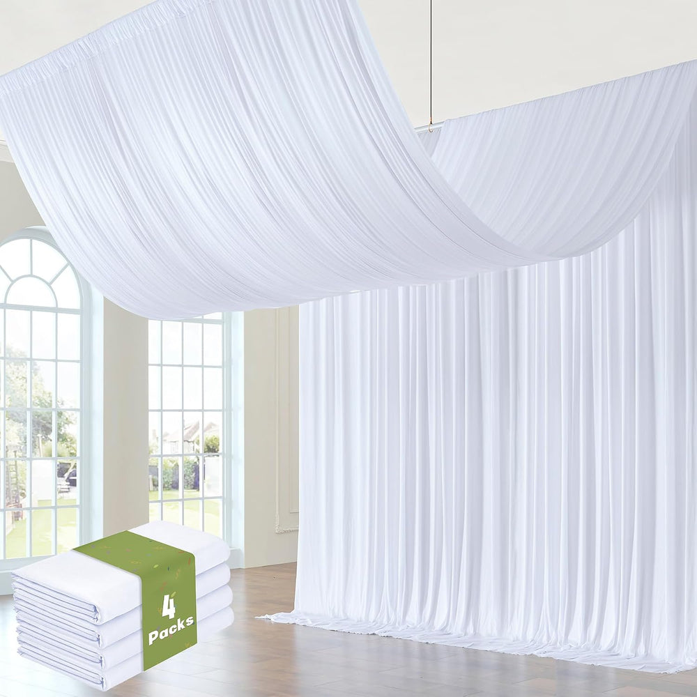 4 Panels 5x20ft White Ceiling Drapes for Wedding Parties, Wrinkle Free 20ft L...