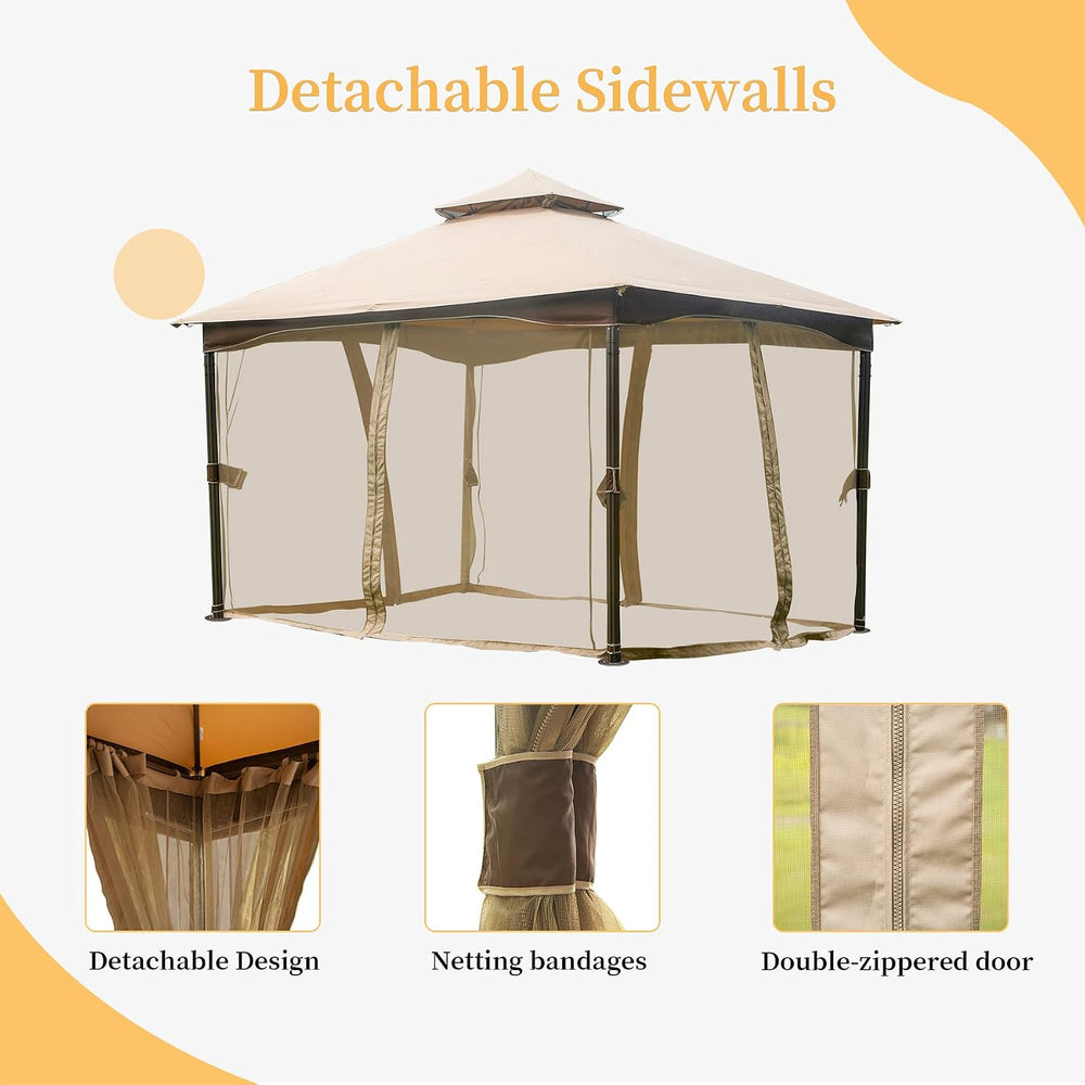 Domi 10' x 13' Outdoor Canopy with Mosquito Netting, Double Roof Soft...