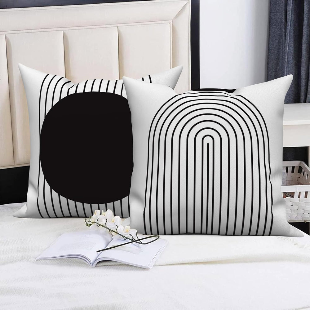 Black White Throw Pillow Cases 22x22 Set of 4 Geometric Abstract Striped Pill...