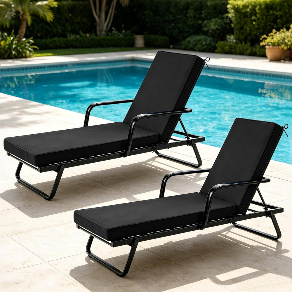 Chaise Lounge Cushions Outdoor Set of 2, 72"x21"x3", Black