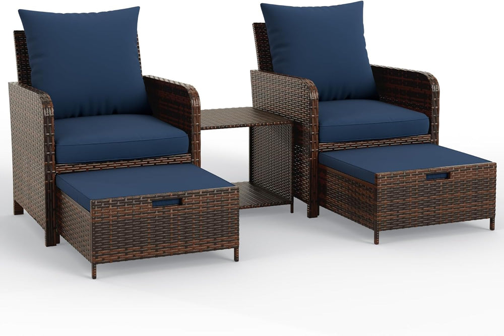 UDPATIO Balcony Furniture, Space-Saving Patio Chairs with Ottoman