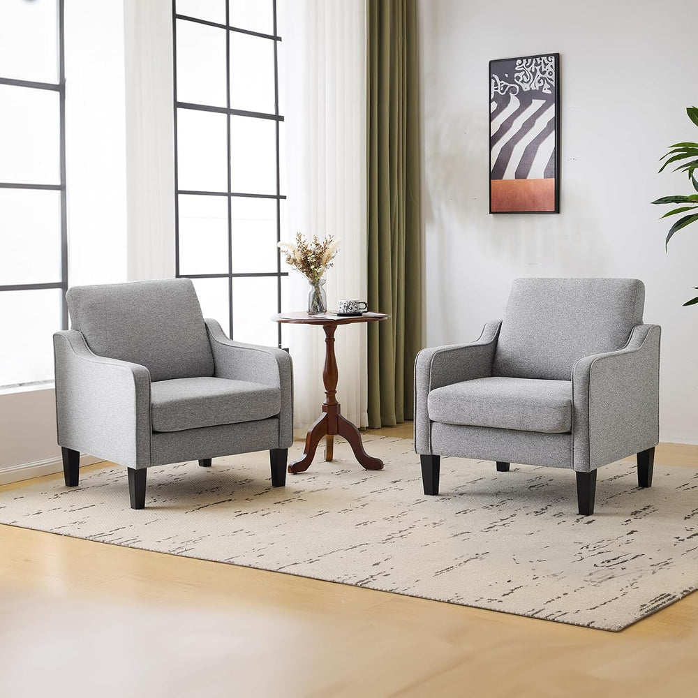 VINGLI Accent Chair, Linen Upholstered Grey Armchair for Living Room