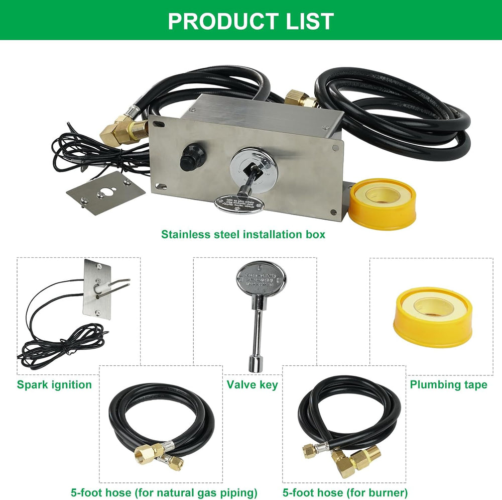 All-in-One Natural Gas Fire Pit Ignition System Kit, Outdoor DIY Fire Pit Acc...