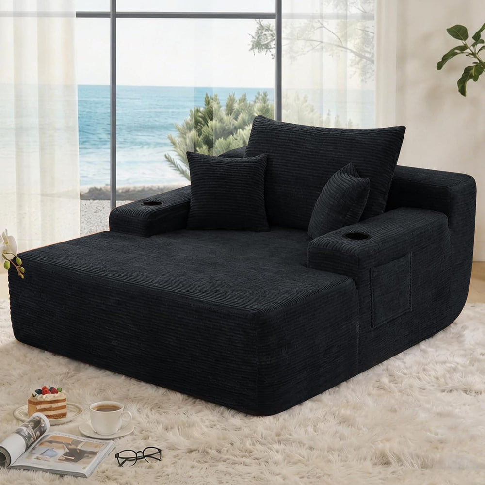 HYJT-H&K Oversized Deep Seat Chaise Lounge, Corduroy Comfy Sleeper Futon ...