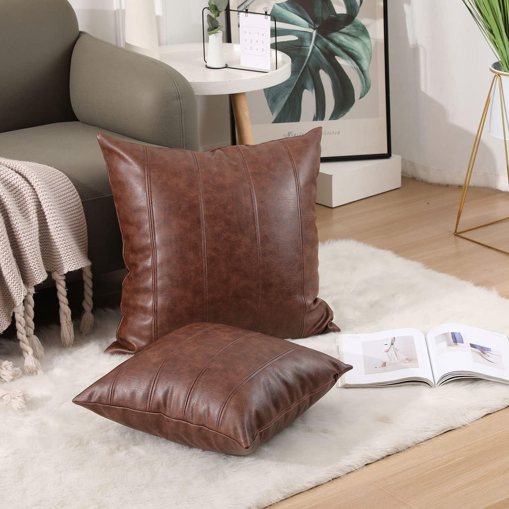 Yaertun Set of 2 Faux Leather Stripe Decorative Throw Pillow Covers Modern So...