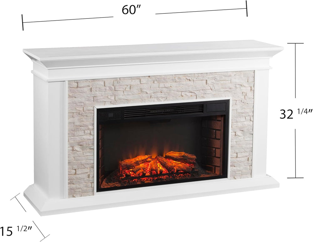 SEI Furniture Canyon Heights Faux Stacked Stone Electric Fireplace, White