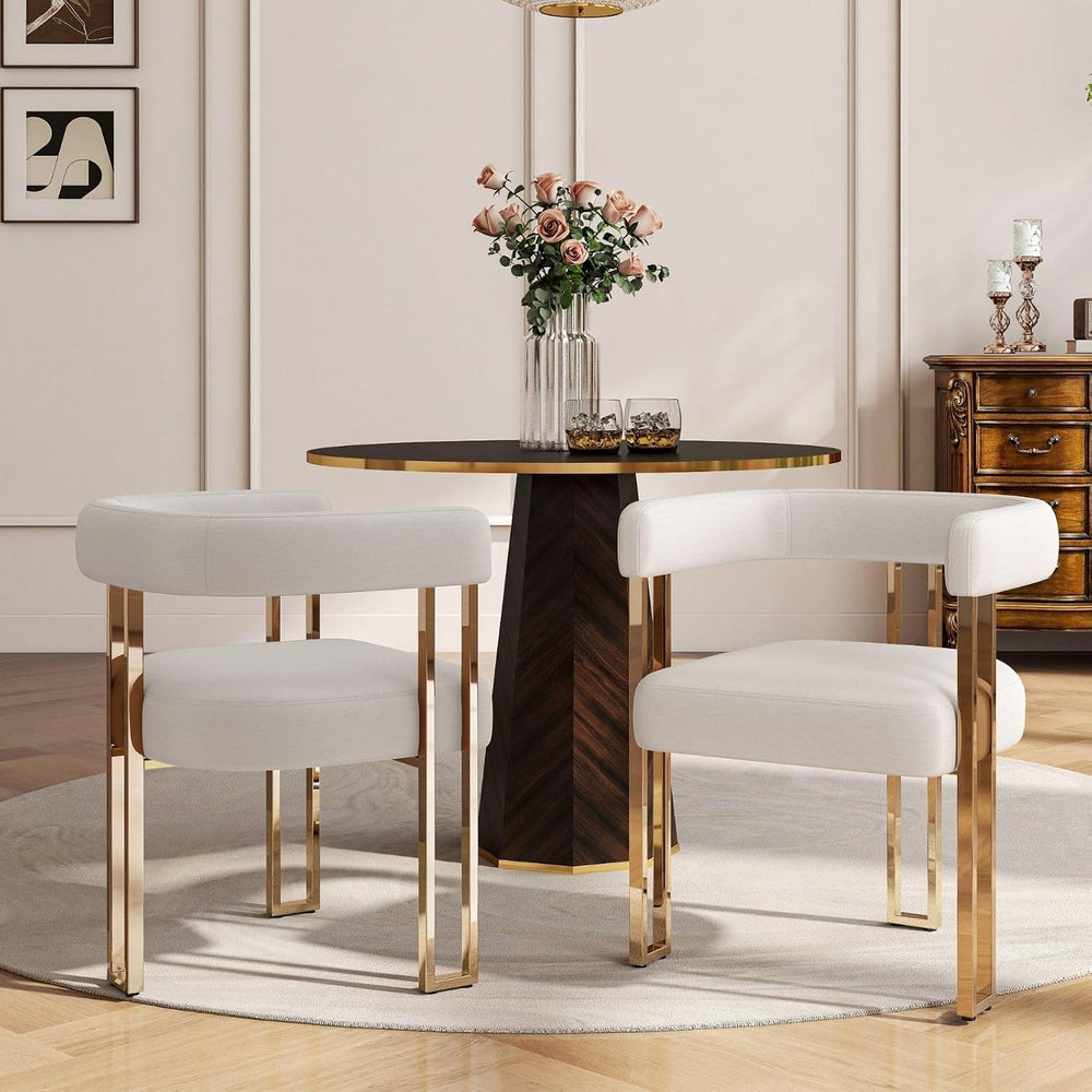 Hyfirm Beige and Gold Modern Dining Chairs Set of 2, Velvet Upholstered Barre...