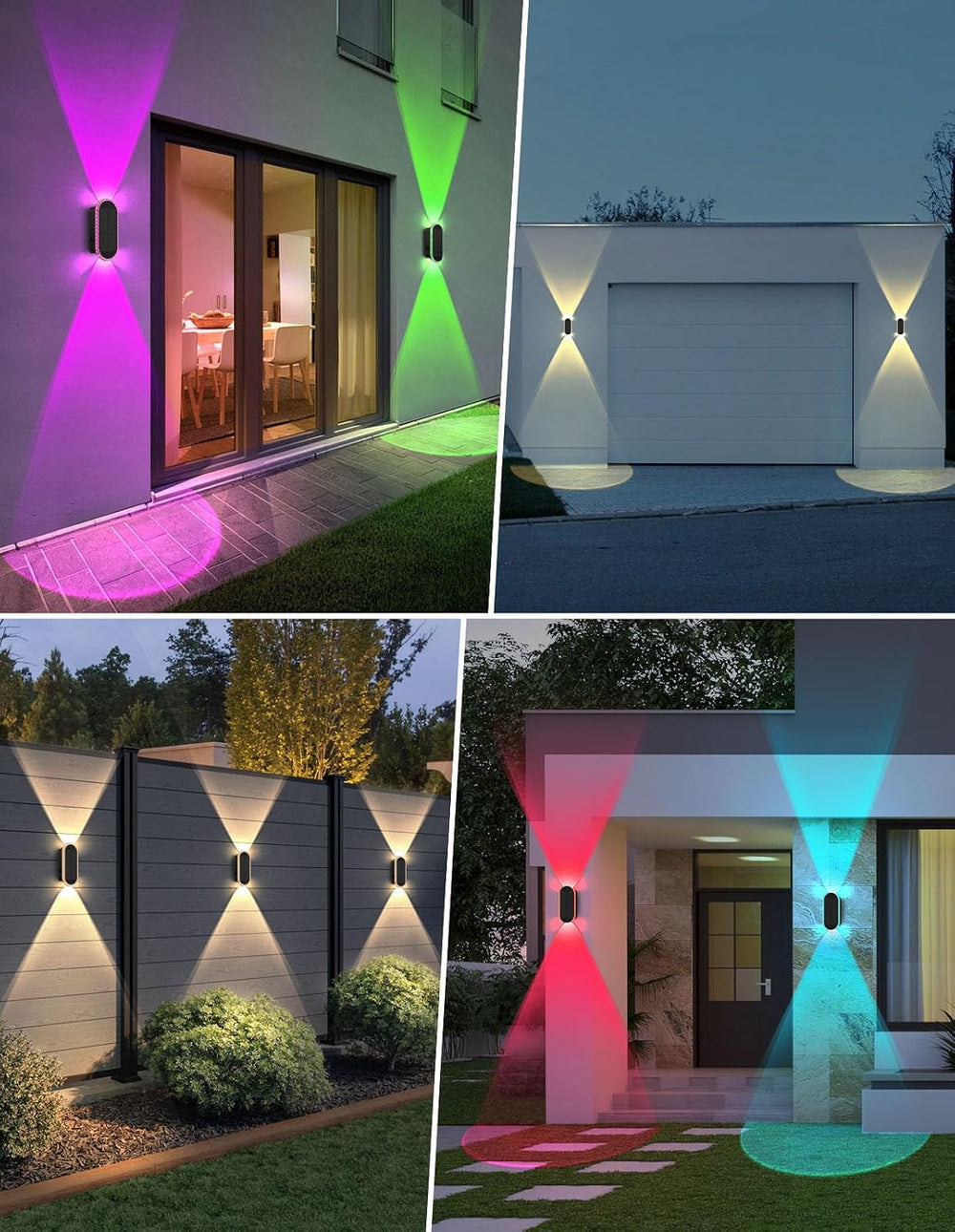 Solar Fence Lights Outdoor, Warm White & RGB 8 Modes Solar Wall Lights Ou...
