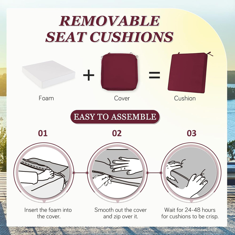 Waterproof Outdoor Chair Cushions Set of 2, Square Outdoor Seat Cushions with...
