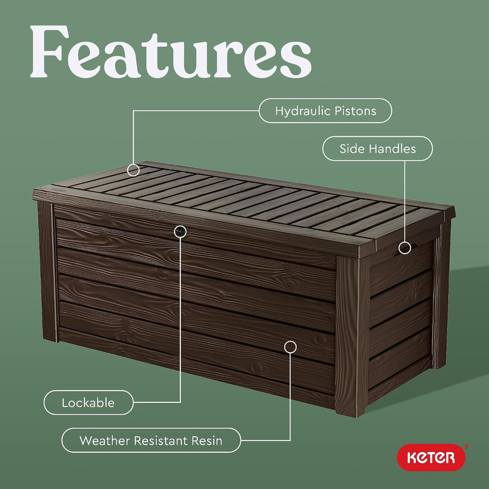Keter Westwood 150 Gal Outdoor Storage Box for Patio and Pool Accessories