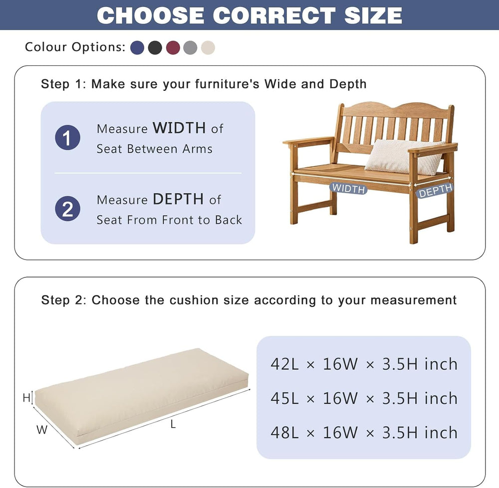 baibu Waterproof Outdoor Bench Cushion with Ties, 45 x 16 x 3.5 Inch, Beige