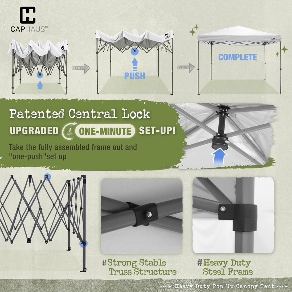 CAPHAUS Patented One-Push Pop Up Outdoor Canopy Tent, Heavy-Duty Commercial G...
