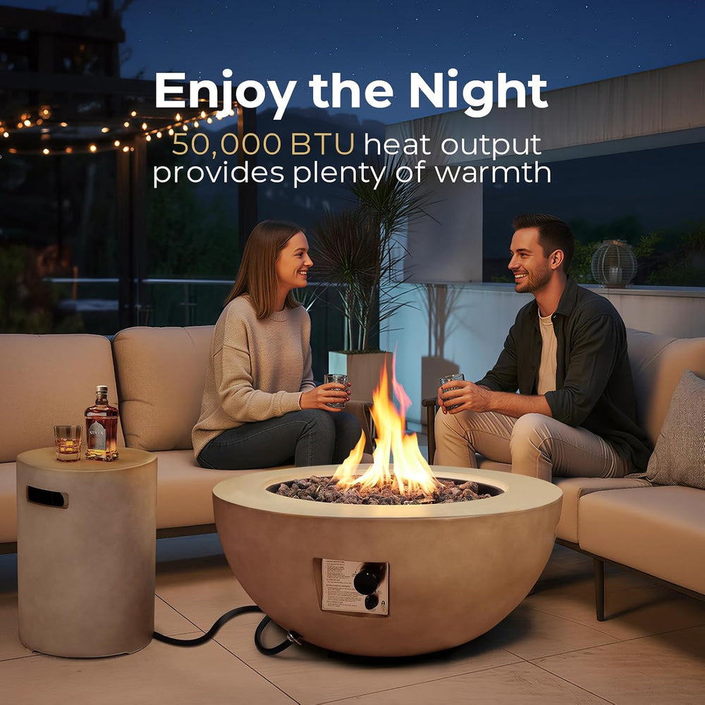 2-Piece Outdoor Propane Fire Pit Table Set w/Tank Cover Table, 31.5-inch 50,0...