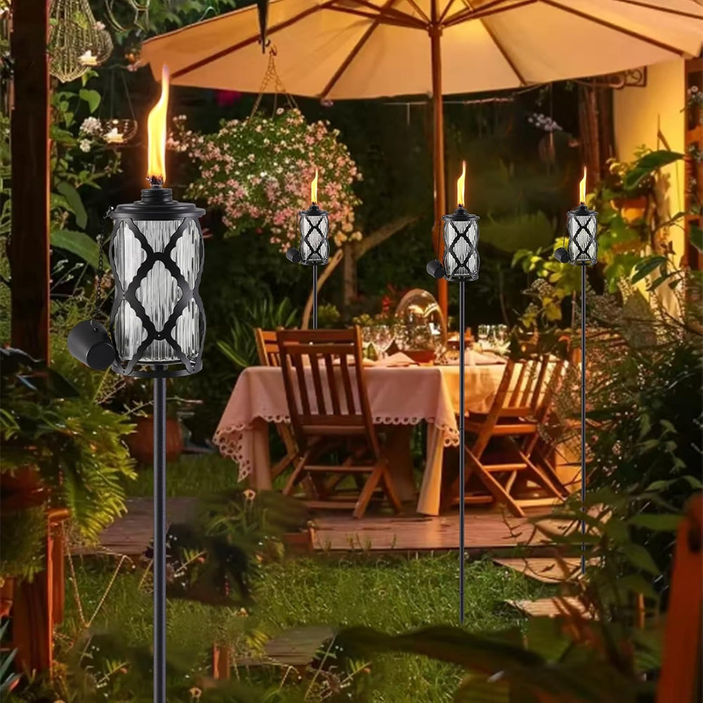 4 Pack Glass Citronella Torches, 16 oz Garden Torches for Outside, 55 inch Ou...