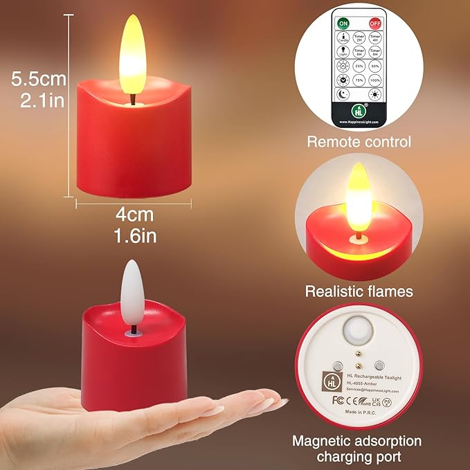 HL Rechargeable Waterproof Tea Lights,100H+ Highly Bright Led Flameless Candl...