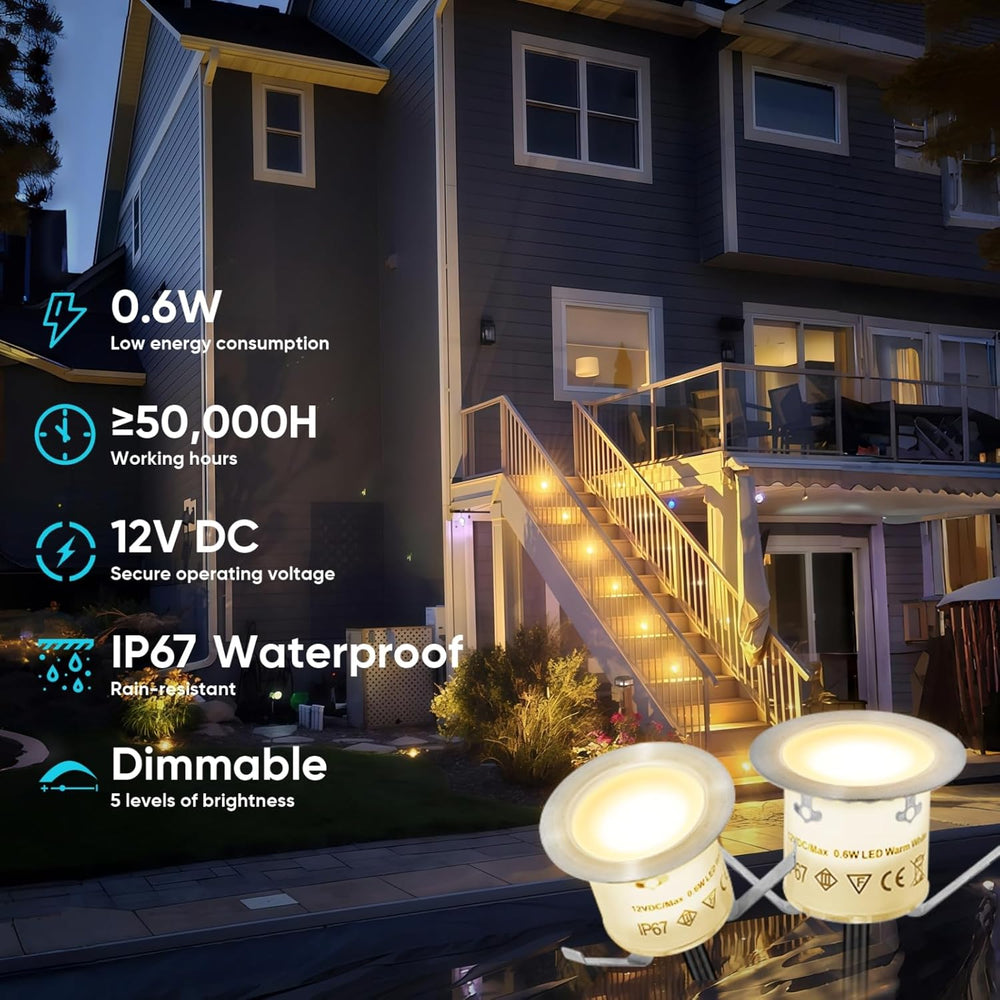 20 Pack Dimmable Recessed Deck Stair Lighting All-in-one with Timer Photocell...