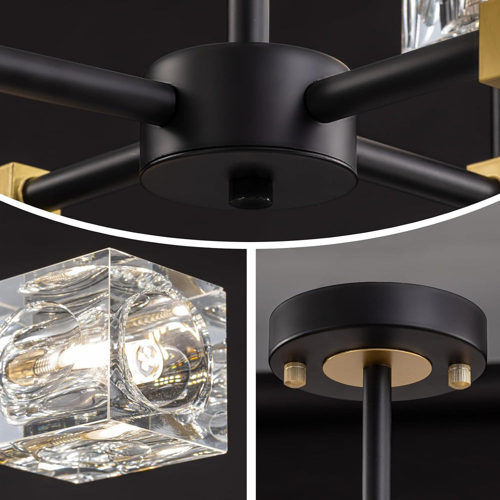 Black Sputnik Chandelier,Crystal Chandeliers with 8-Lights,Modern Semi Flush ...