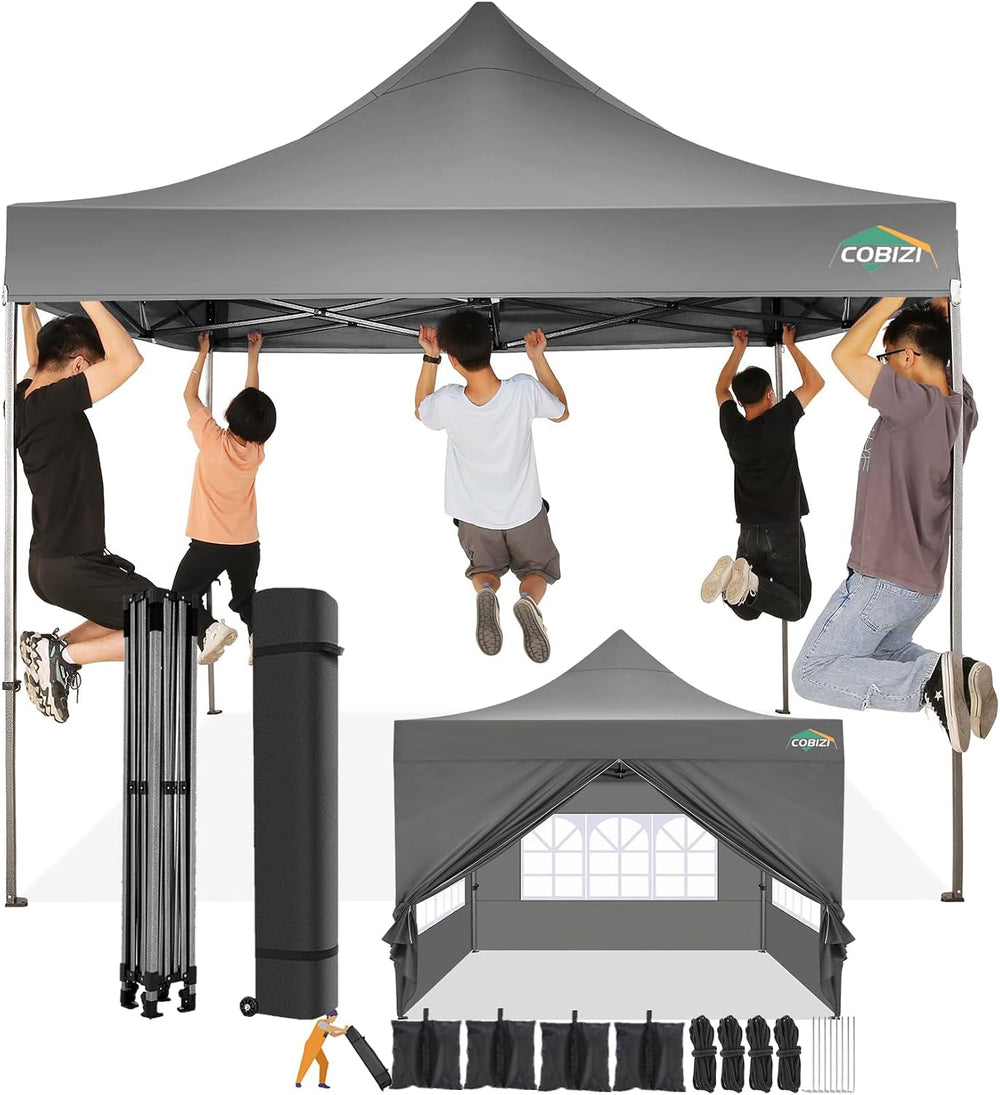 COBIZI 10x10 Pop Up Canopy Tent with 4 Sidewalls,Heavy Duty Canopy,Gray