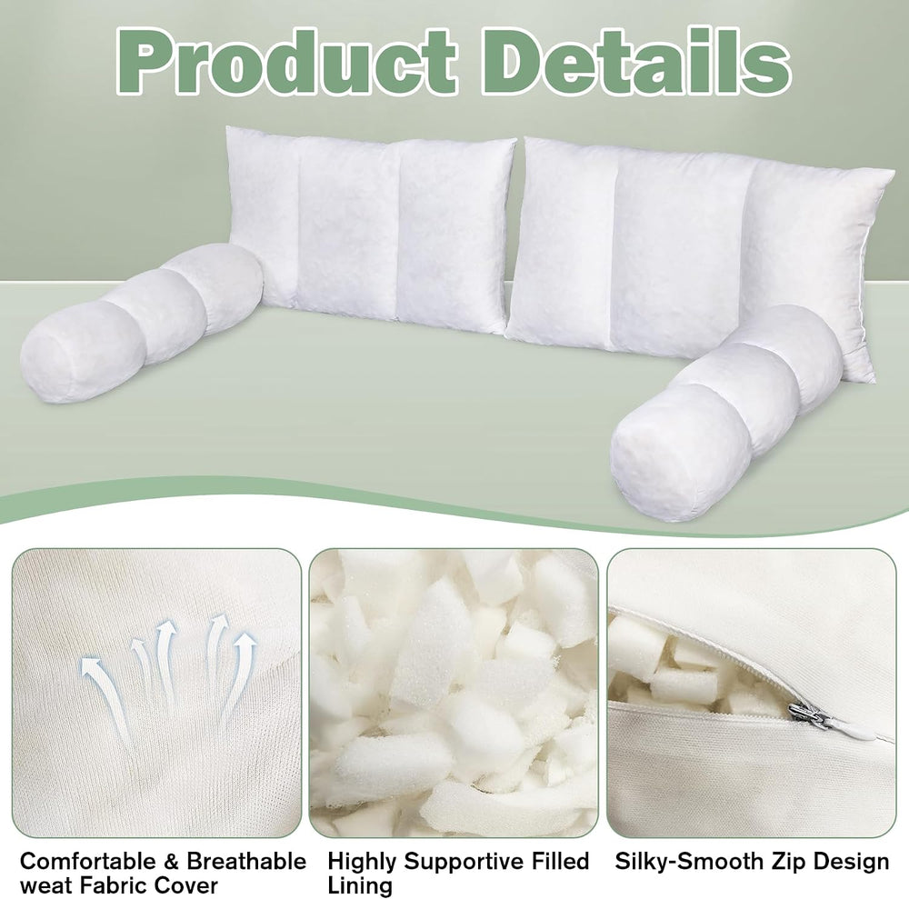 Twin Size Pillow & Bolster Cushion Shredded Foam Filled Daybed Cushions R...