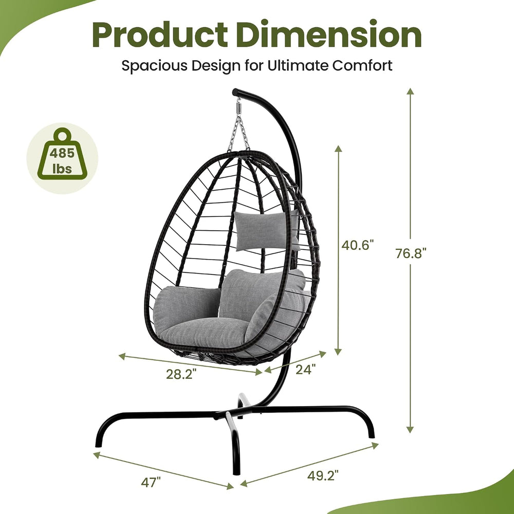Kullavik Hanging Egg Chair Outdoor with Stand, Wicker Patio Swing Chair