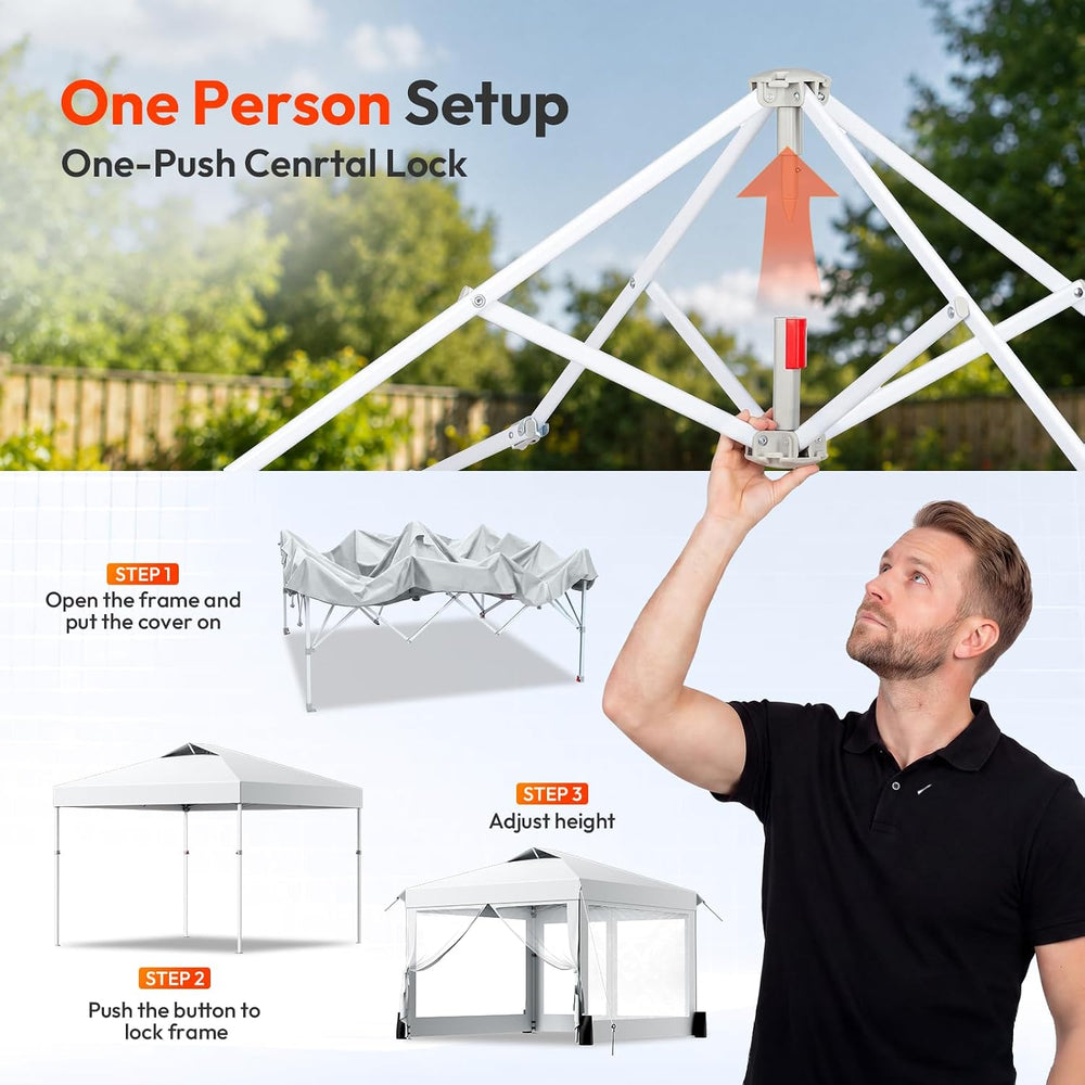 VINGLI 10x10 Pop Up Canopy Tent with Sidewalls One Push Setup(White)
