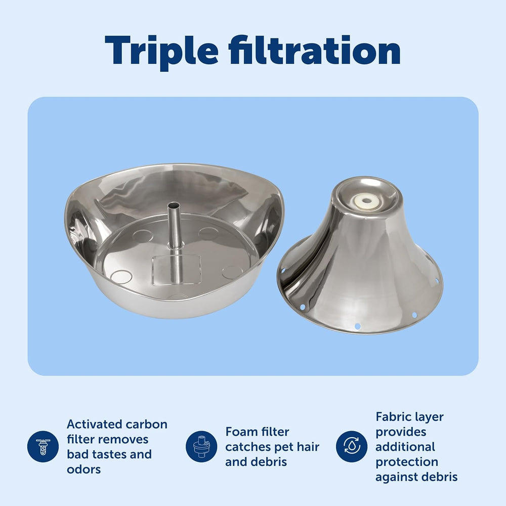PetSafe Seaside Stainless Cat & Dog Fountain, 60 oz, 2 Filters & Pump