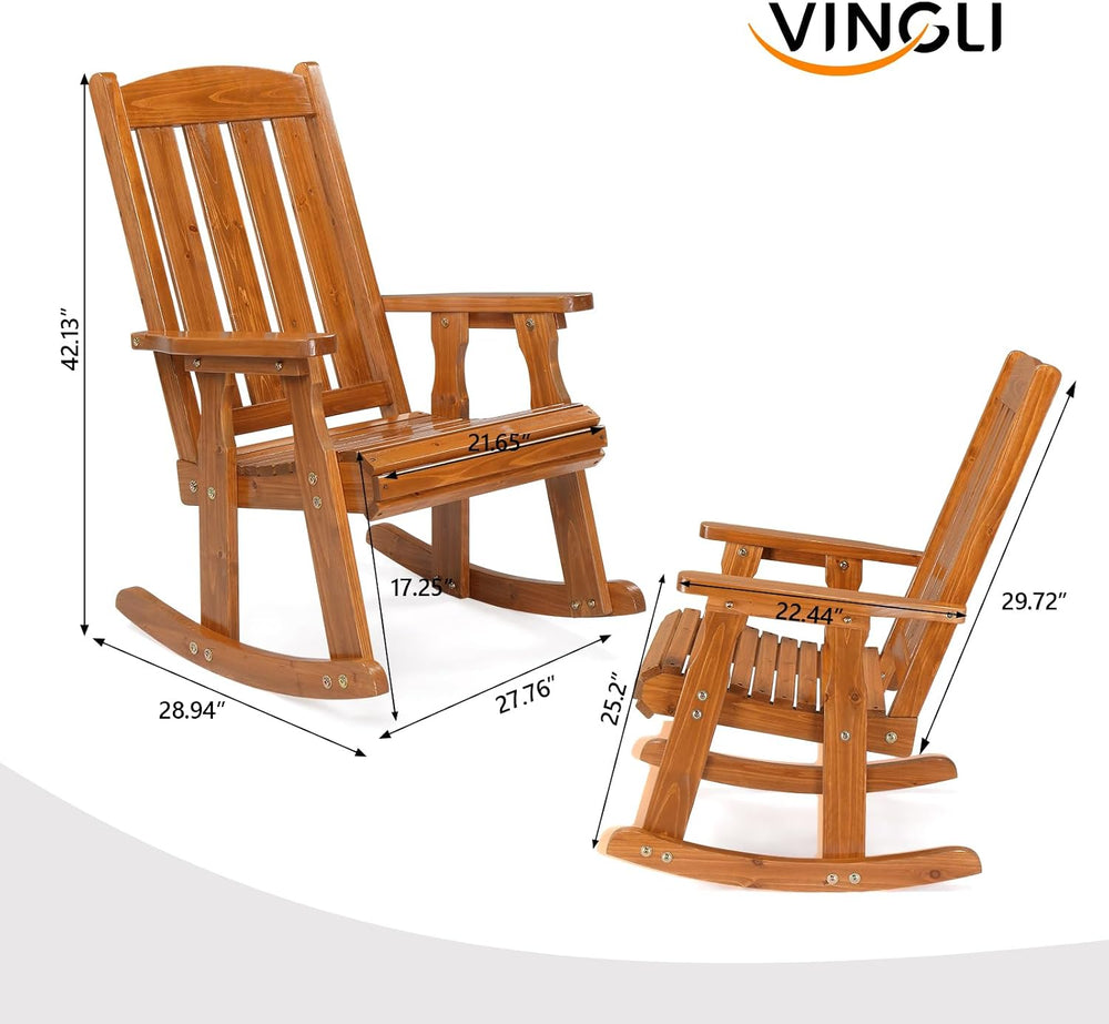 VINGLI Heavy Duty 600 LBS Outdoor Wooden Rocking Chair with Higher Backrest,P...
