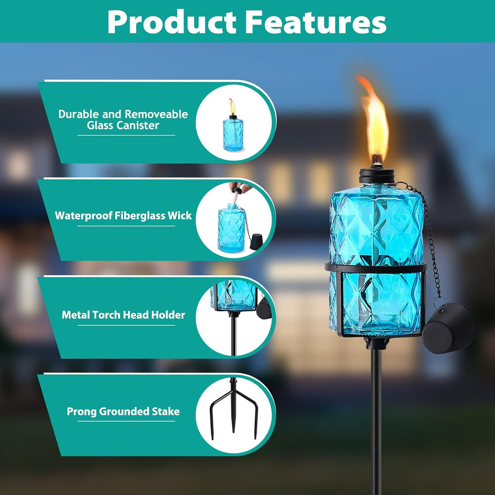 4 Pack Blue Glass Garden Torch,60-Inch Outdoor Torch Garden Décor, Upgraded 1...
