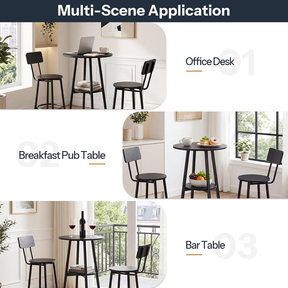 HOOBRO 3 Pieces Round Bar Height Table and Chairs Set, Round Dining Table Set...