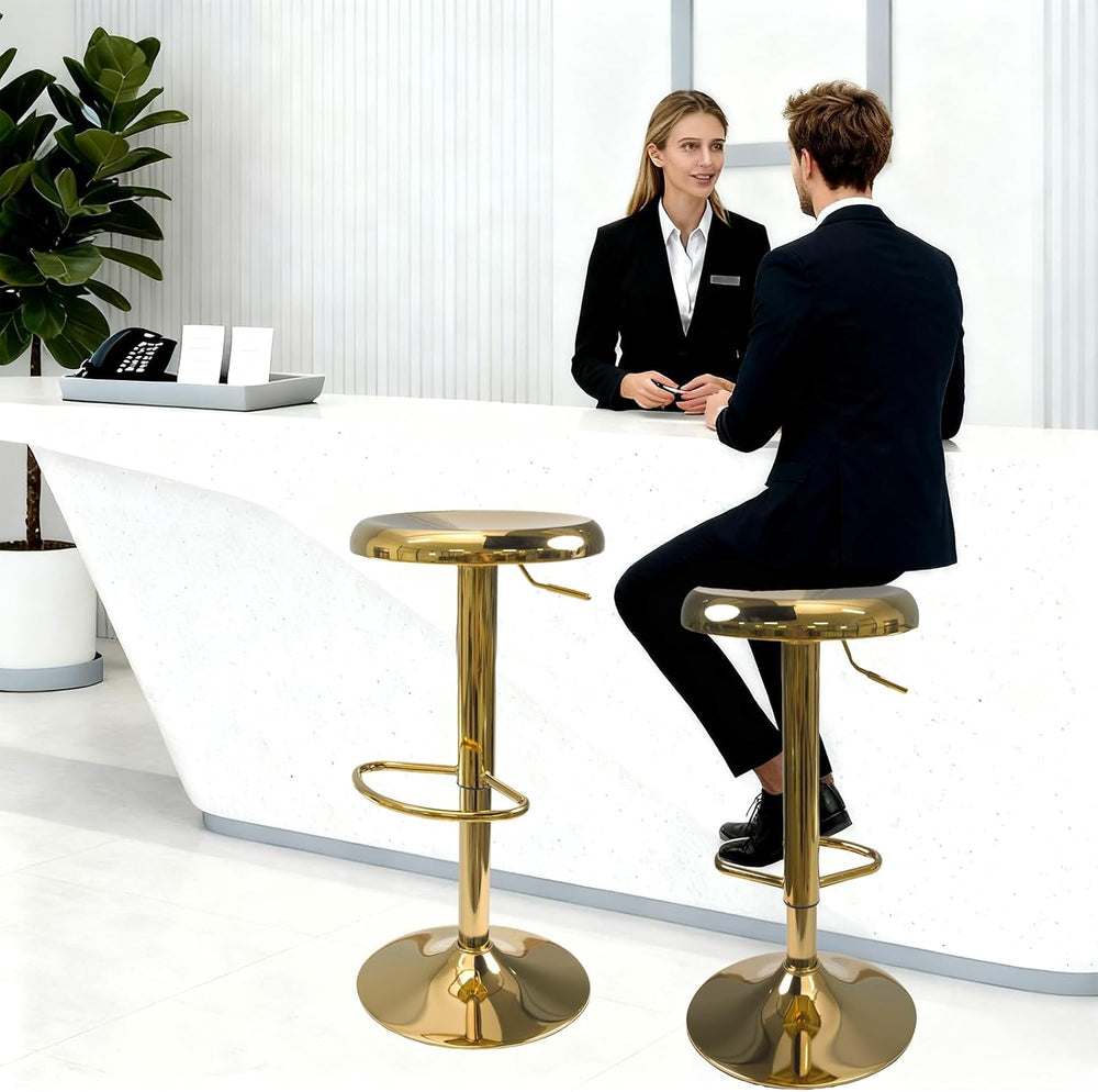 Adjustable Bar Stools Set of 2, Backless Swivel Round Counter & Bar Heigh...
