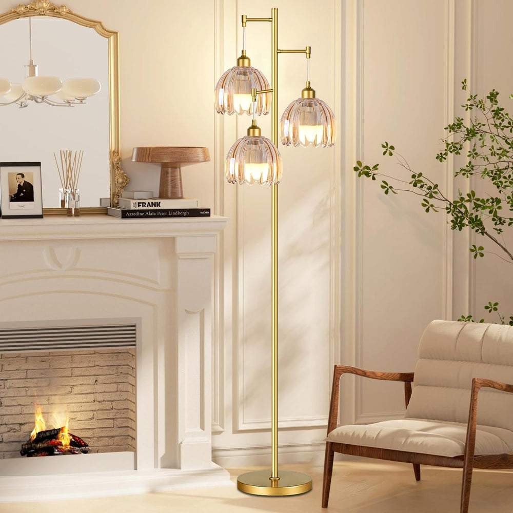 QIYIZM Gold Floor Lamp for Living Room,Bedroom,Tree 3 Light Standing Lamp Mid...