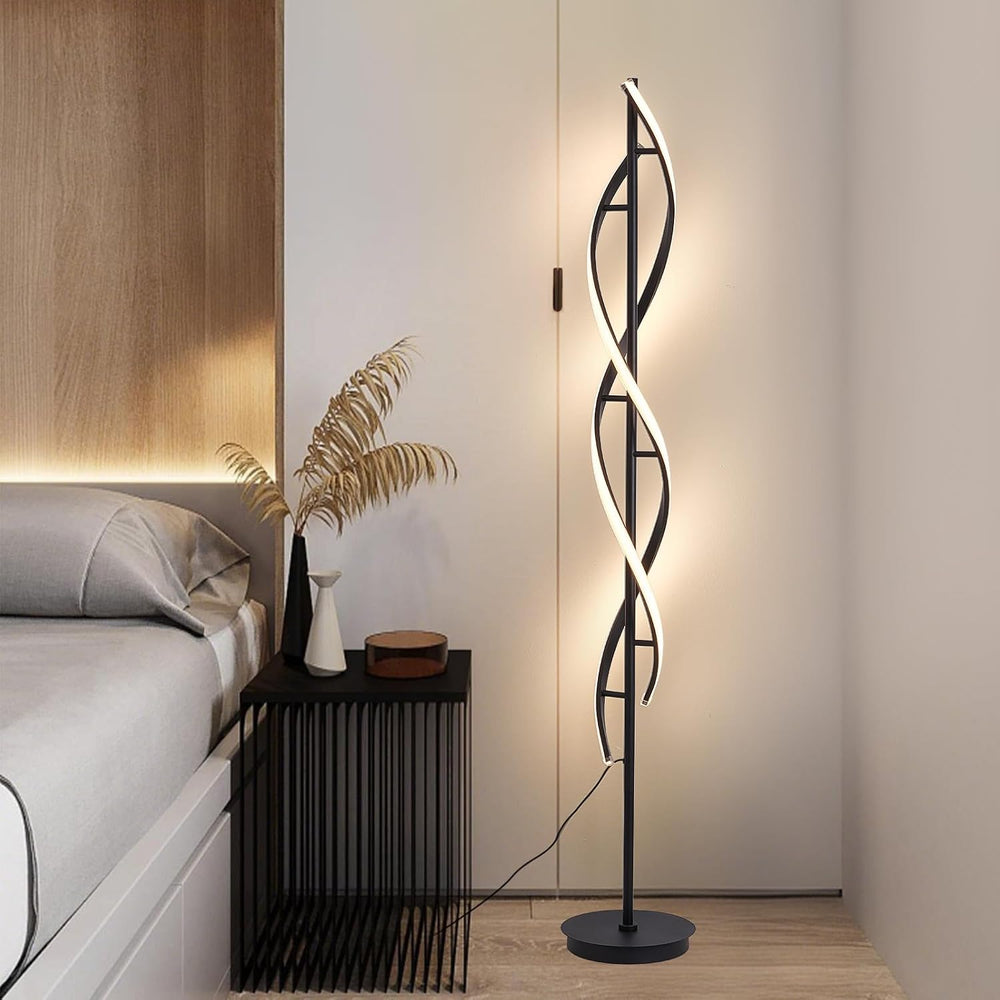 60" Black ModernSpiral Floor Lamp, 40W Dimmable LED Standing Light with ...