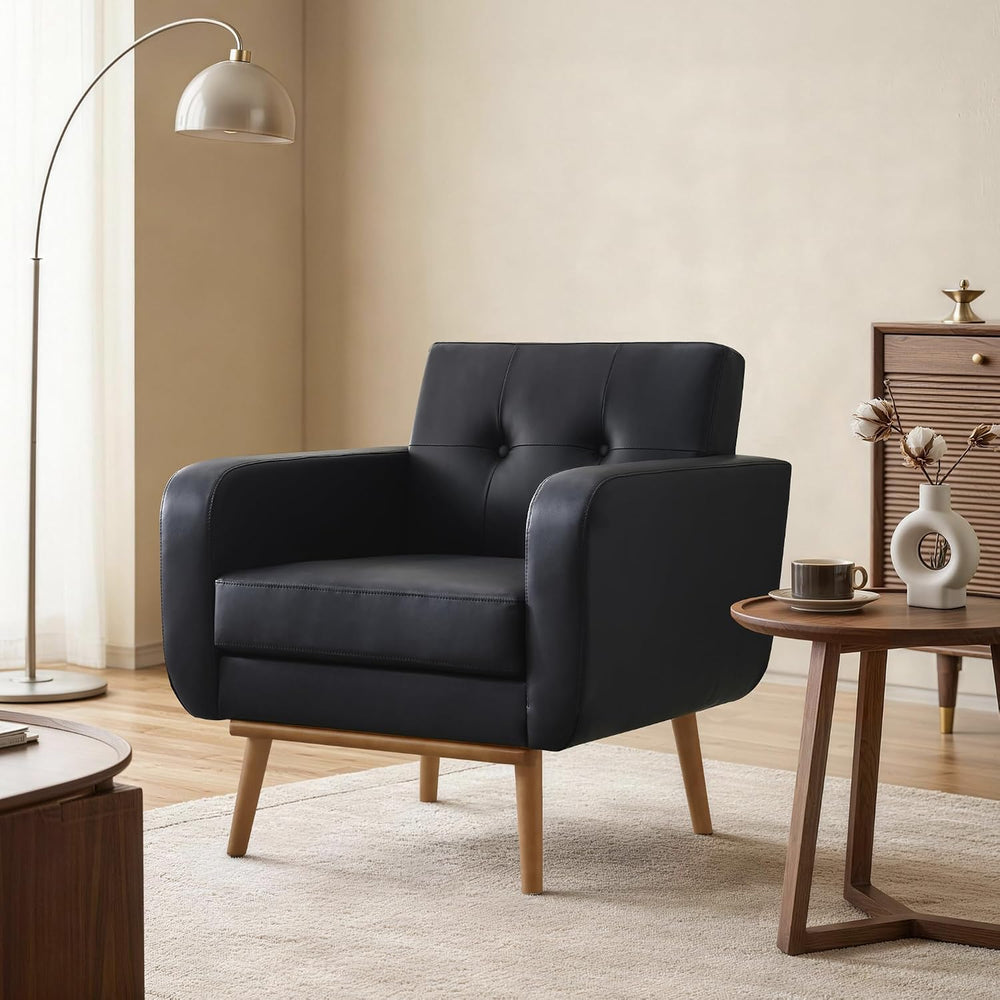 HUIMO Leather Accent Chair, Living Room Chairs (1, Black Faux Leather)