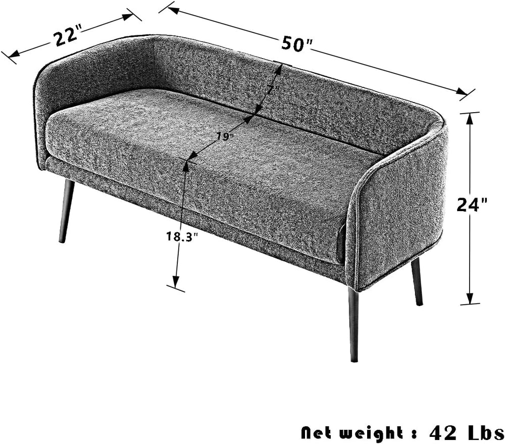 Bedroom Bench with Low Back,Inside Metal Frame, Extra Seat for Living Room,En...