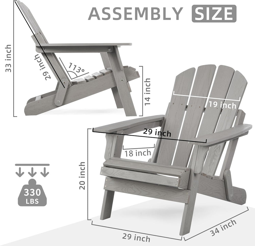 Oversize Wooden Outdoor Folding Adirondack Chair with Pre-Assembled BackRest ...