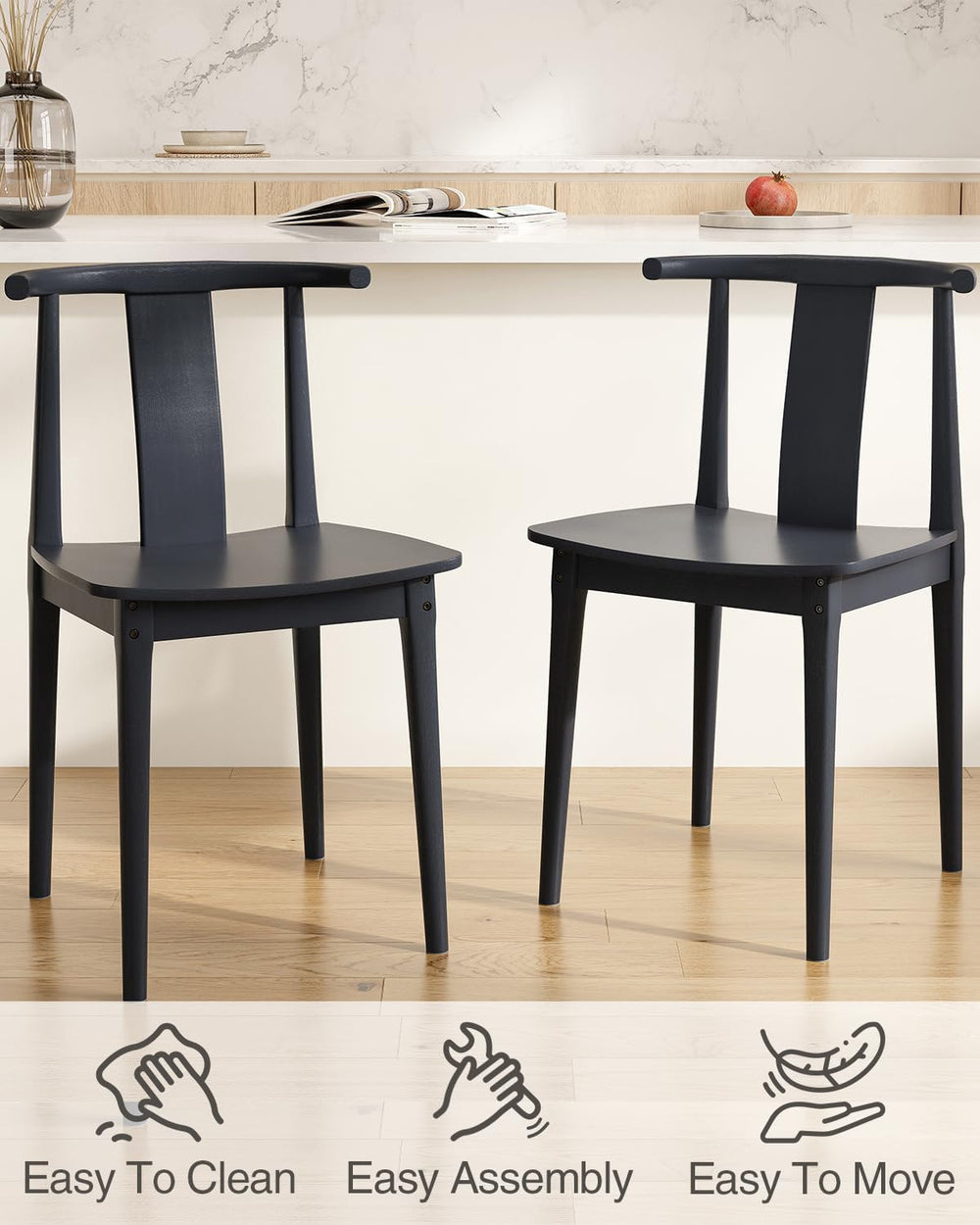 Wood Dining Room Chairs Set of 2, Mid Century Modern Kitchen Chairs Wishbone ...