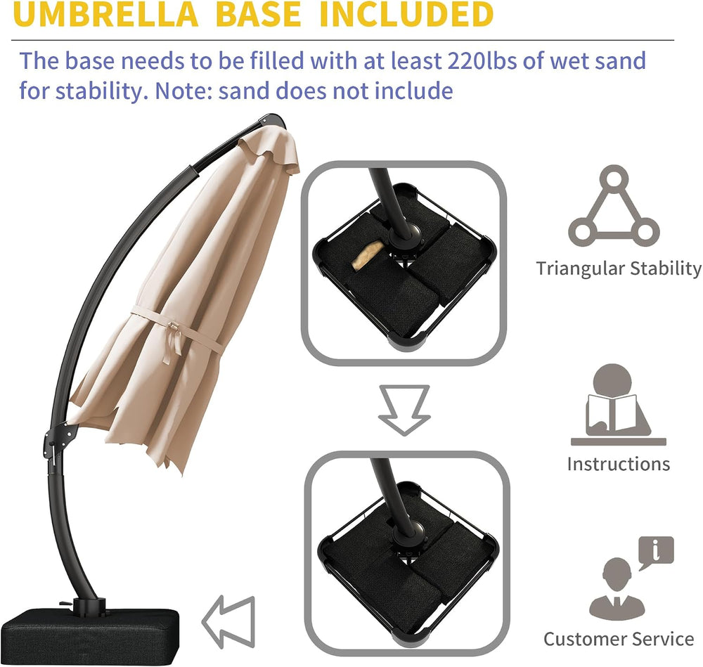 Kingdura 12ft Offset Cantilever Patio Umbrella with Base Included, Large Roun...