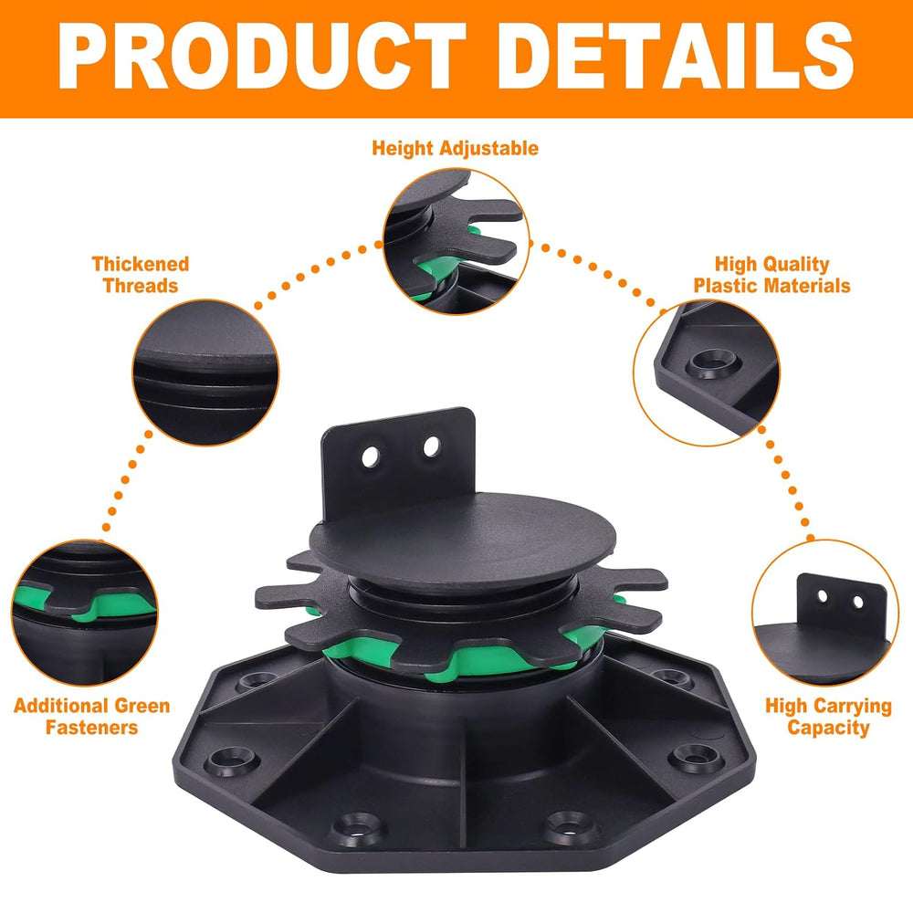 12 Pack Adjustable Deck Support Pedestals, 1-9/16" to 2-3/8" Height