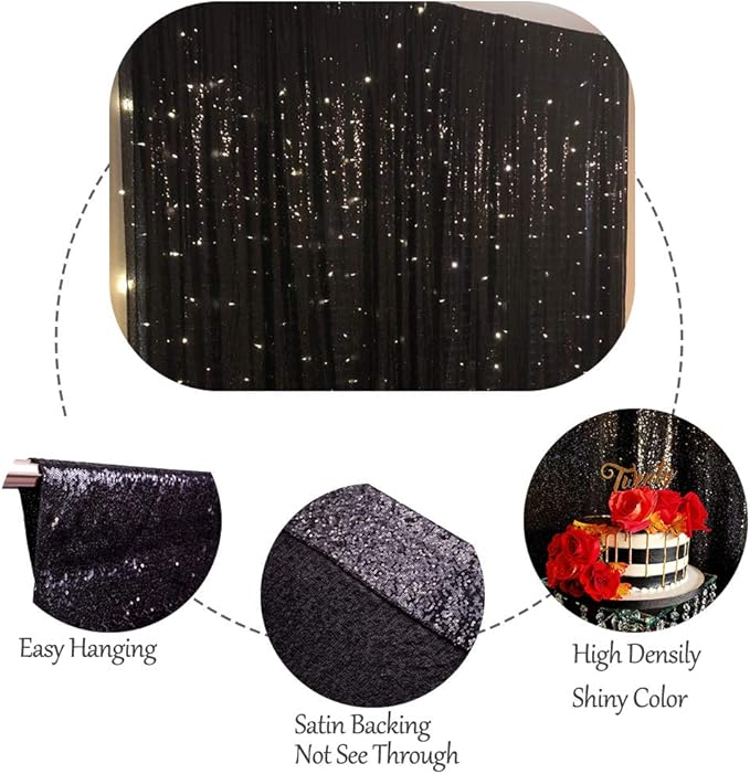 SquarePie Sequin Backdrop Curtain Less Transparent Sparkly Photo Booth Photog...