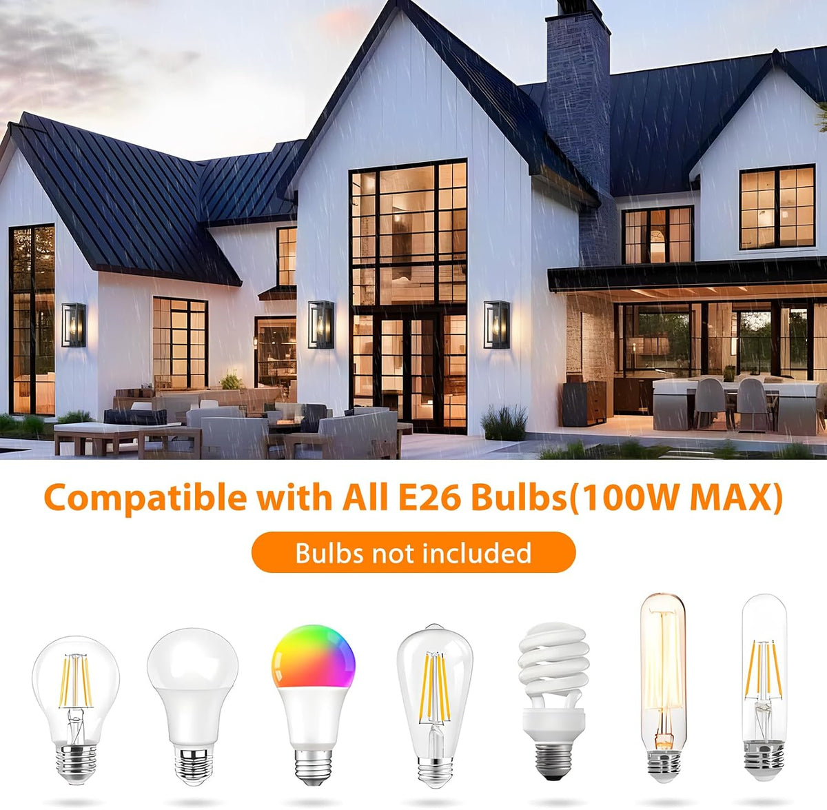 14" black outdoor light fixture, e26 outdoor wall shown in use